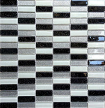 Load image into Gallery viewer, Black, Silver &amp; White Glitter Glass Brick Mosaic Tiles (MT0028)
