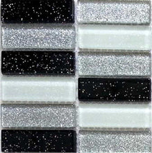 Load image into Gallery viewer, Black, Silver &amp; White Glitter Glass Brick Mosaic Tiles (MT0028)
