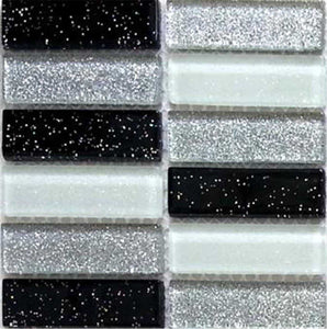 Black, Silver & White Glitter Glass Brick Mosaic Tiles (MT0028)