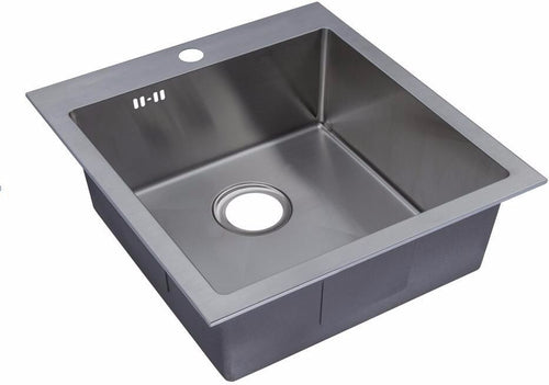 560 x 500mm Inset Single Bowl Handmade Stainless Steel Kitchen Sink with Pre-punched Tap Hole and Easy Clean Corners (DS026-1)