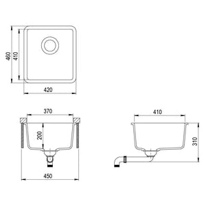 420mm x 460mm Single Bowl Undermount/Inset/Flushmount Composite Sink CS002