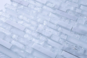 Clear and Frosted White Glass & White Stone Brick Shape Mosaic Tiles  (MT0153)
