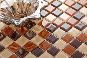 Sample of Beige & Brown Glass Mosaic Tiles Sheet (MT0082)