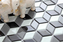 Load image into Gallery viewer, Retro Kitchen and Bathroom Black &amp; White 3D Cubes Glass Mosaic Tiles (MT0083)
