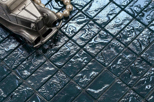 Blue Textured Lava Glass Brick Mosaic Tiles (MT0122)