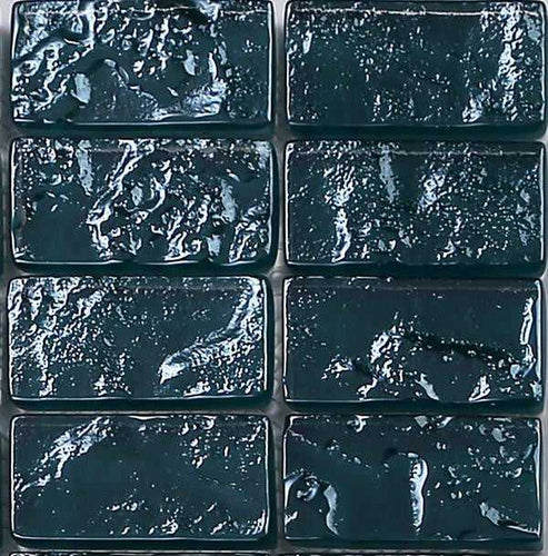 Sample of Petrol Blue Lava Glass Brick Mosaic Tiles  (MT0122)