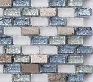 White, Blue and Silver Glass & Natural Stone Brick Shape Mosaic Tiles (MT0125)