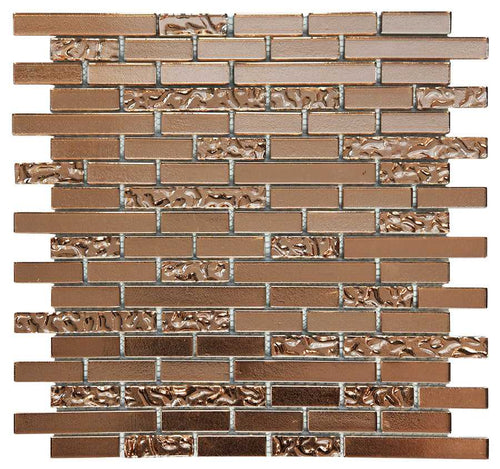 Copper Lava & Plain Glass Brick Mosaic Tiles (MT0198)