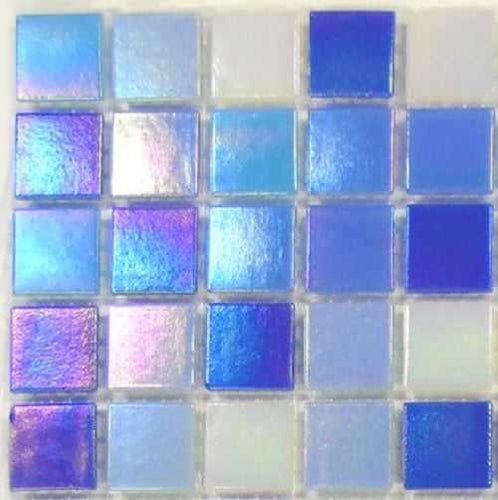 Sample of Blue & White Mix in Iridecsent Glass Mosaic Tiles Sheet (MT0142)