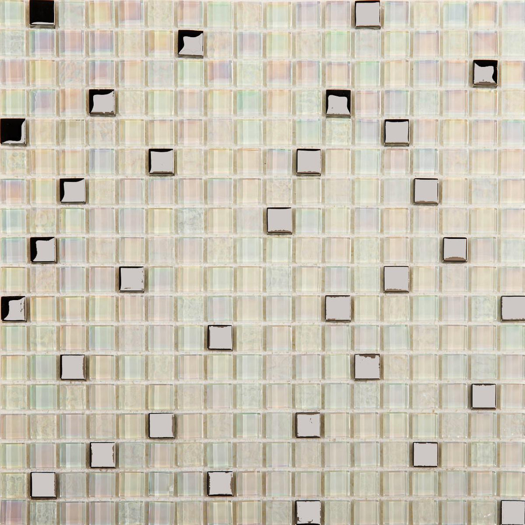 CLEARANCE 90 Square Metres of White Iridescent Textured and Smooth Glass Mosaic Tiles (MT0143 SQM)