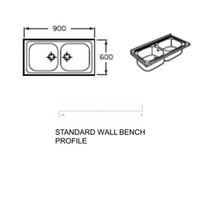 Commercial Two Bowl Kitchen Sink 900 X 600MM (SP0117) STANDARD WALL BENCH PROFILE