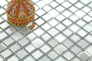 WHOLESALE 90 Square Metres   of Silver Frosted, Mirror & Glitter Mix Glass Mosaic Tiles (MT0046 SQM)
