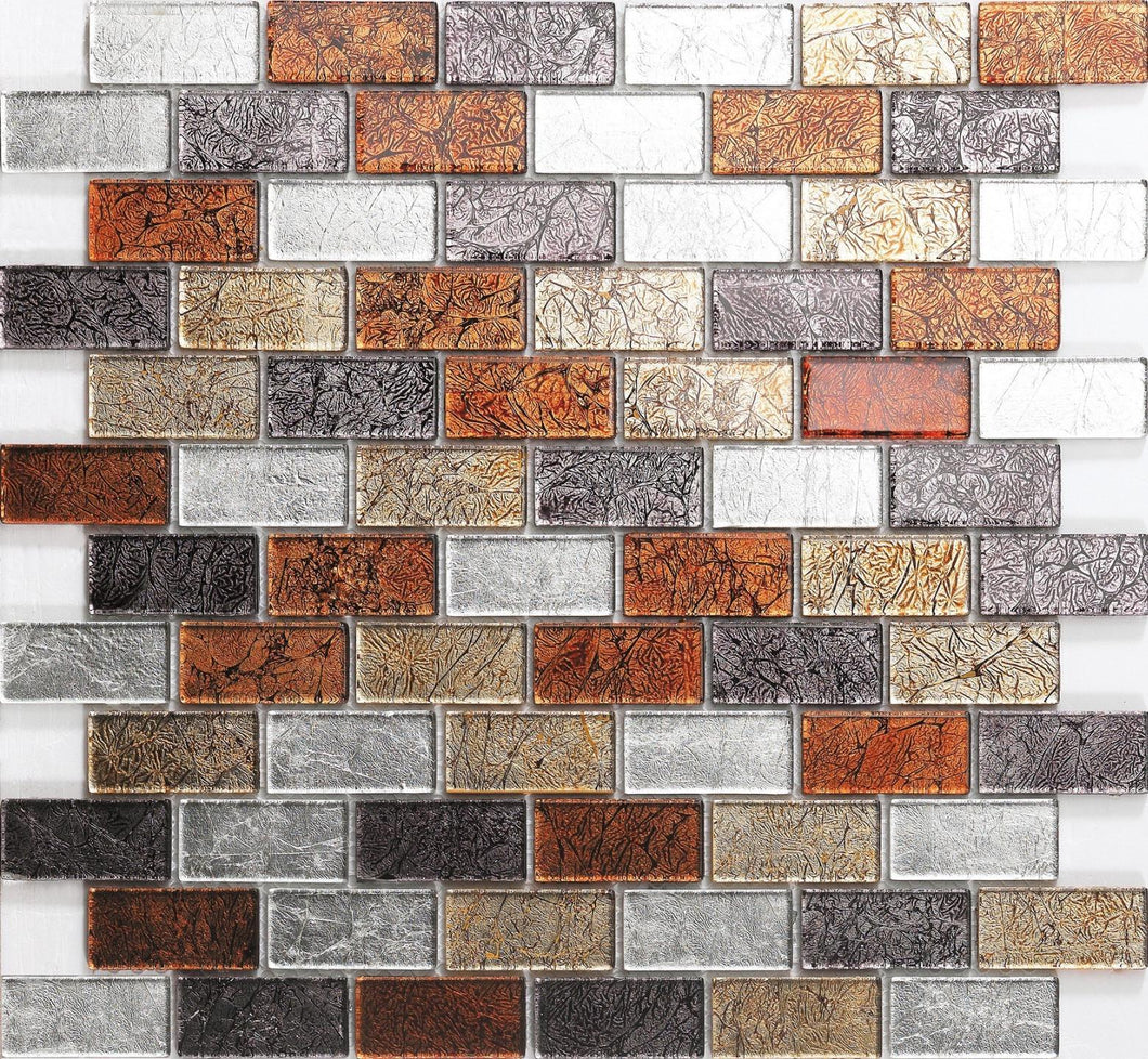 CLEARANCE 108 Square Metres  of Autumn Colours Mix Brick Foil Glass Mosaic Tile (MT0162 SQM)