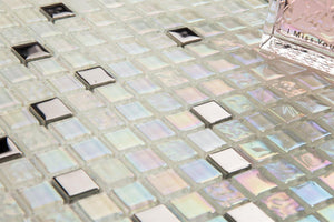 CLEARANCE 90 Square Metres of White Iridescent Textured and Smooth Glass Mosaic Tiles (MT0143 SQM)