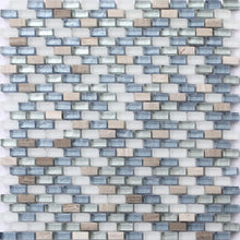 Load image into Gallery viewer, Clearance 45 Square Metres of White, Blue and Silver Glass &amp; Natural Stone Brick Shape Mosaic Tiles (MT0125 SQM)
