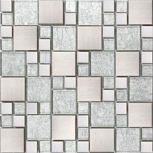 Clearance 72 Square Metres of Brushed Silver Stainless Steel Modular Mix Mosaic Tiles (MT0048 SQM)
