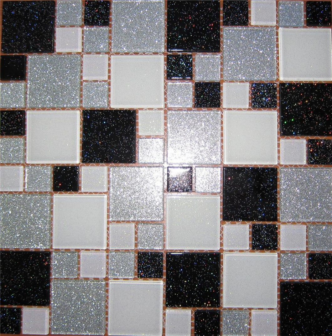 CLEARANCE 90 Square Metres of Black & Silver Glitter Modular Mix Mosaic Tiles (MT0034 SQM)
