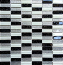 Load image into Gallery viewer, CLEARANCE 117 Square Metres of Black, Silver &amp; White Glitter Glass Brick Mosaic Tiles (MT0028 SQM
