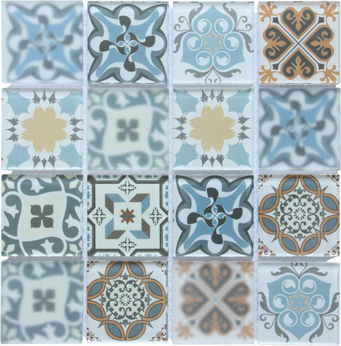 Blue Patterned Glass Mosaic Tiles (MT0179)