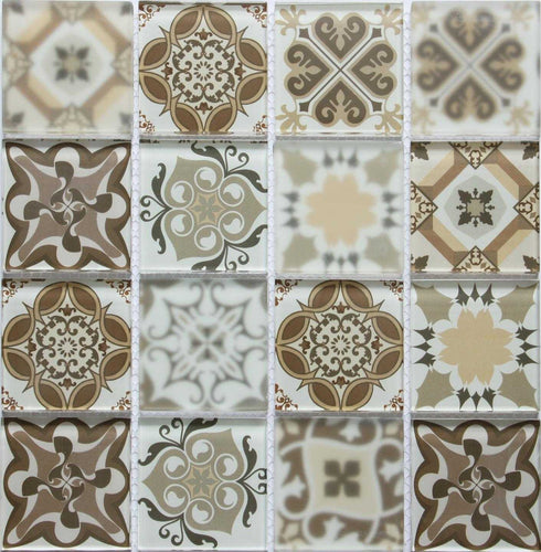 Brown Patterned Glass Mosaic Tiles (MT0181)