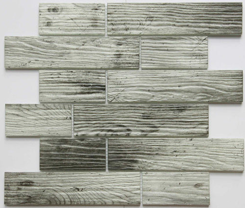 Grey Wood Effect Glazed Glass Mosaic Tile (MT0187)