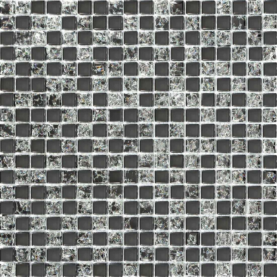 Black Crackle And Plain Glass Mosaic Tiles (MT0043)