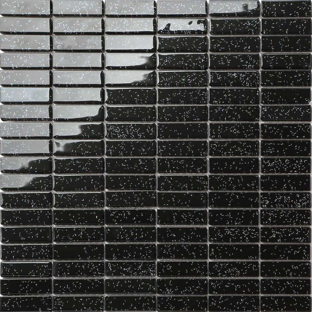 Black Glitter Rectangle Glass Mosaic Tiles (MT0010)