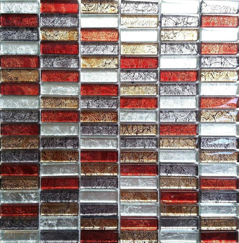 Sample of Autumn Foil Glass Brick Mosaic Tiles (MT0006)