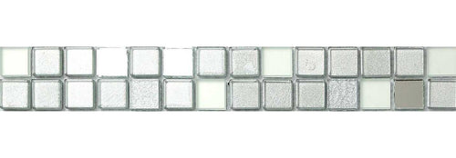 Silver Frosted, Mirror & Glitter Mix Glass Mosaic Tile Strip (MB0046)