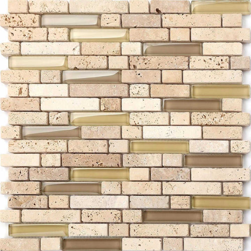 Natural Earth Colours Glass & Stone Brick Shape Mosaic Tiles (MT0133)
