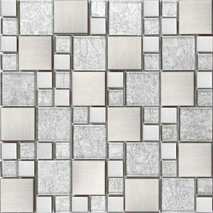 Brushed Silver Stainless Steel Modular Mix Mosaic Tiles (MT0048)