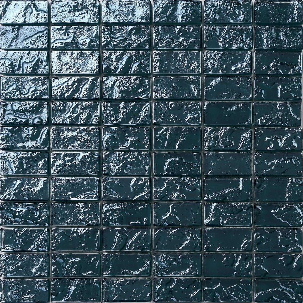 Blue Textured Lava Glass Brick Mosaic Tiles (MT0122)