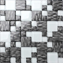 Load image into Gallery viewer, Black With Silver Backing &amp; White Modular Mix Mosaic Tiles (MT0077)
