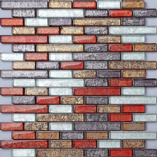 Autumn Linear Brick Foil Glass Mosaic Tiles (MT0094)