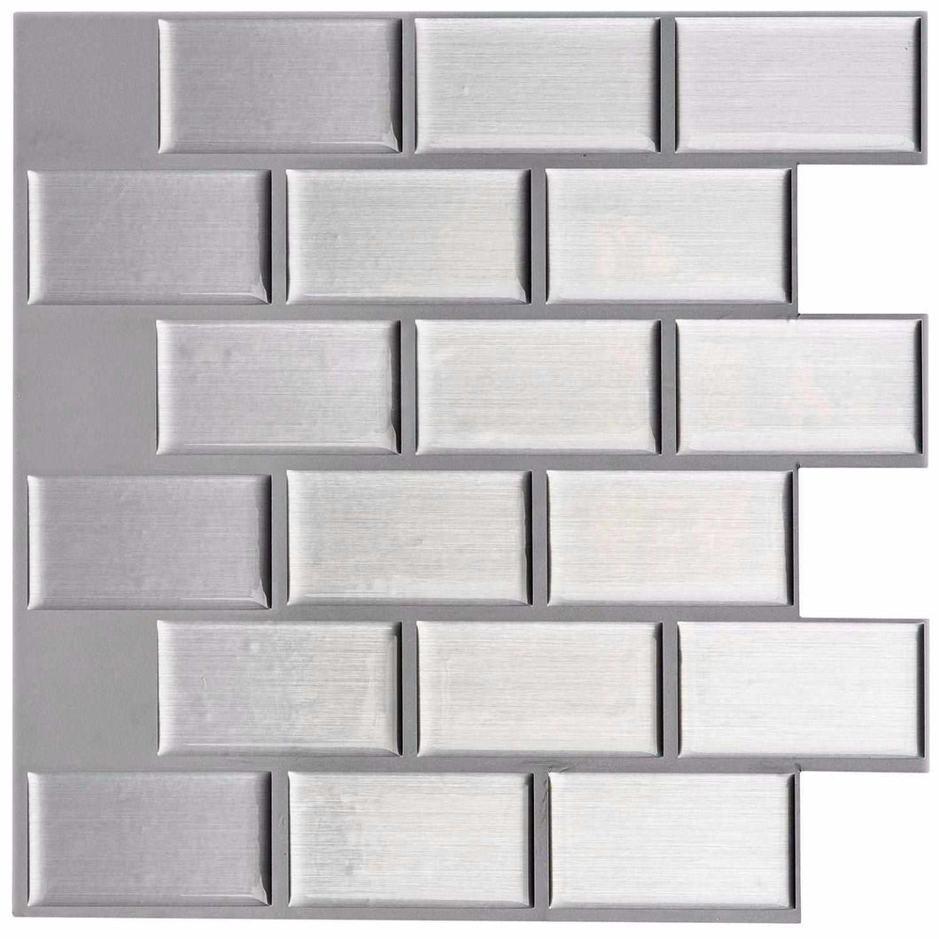 4 Pack of Brushed Steel Effect 3D Gel Mosaic Effect Self-Adhesive Tile Sheets (3D0009)