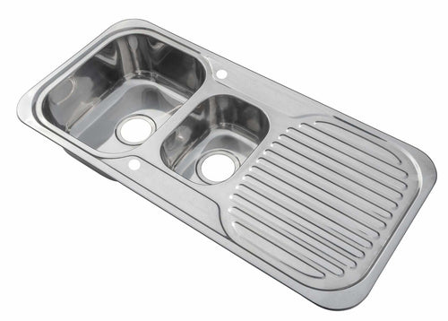 1000 x 480mm Polished Reversible 1.5 Bowl Stainless Steel Inset Sink (E01)