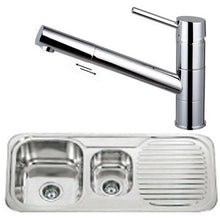 Load image into Gallery viewer, Polished Inset Reversible 1.5 Bowl Stainless Steel Kitchen Sink &amp; Kitchen Mixer Tap (KST026)
