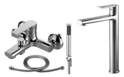 Chrome Bath & Shower Mixer & Tall Basin Mixer Tap Set (Brenz 47)