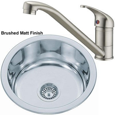 Set of 445mm Brushed Inset Round Stainless Steel Kitchen Sink + Kitchen Mixer Tap (KST017 bs)