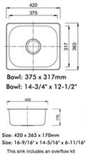 Load image into Gallery viewer, 420 x 363mm Brushed Stainless Steel Inset Kitchen Sink (A11 BS)
