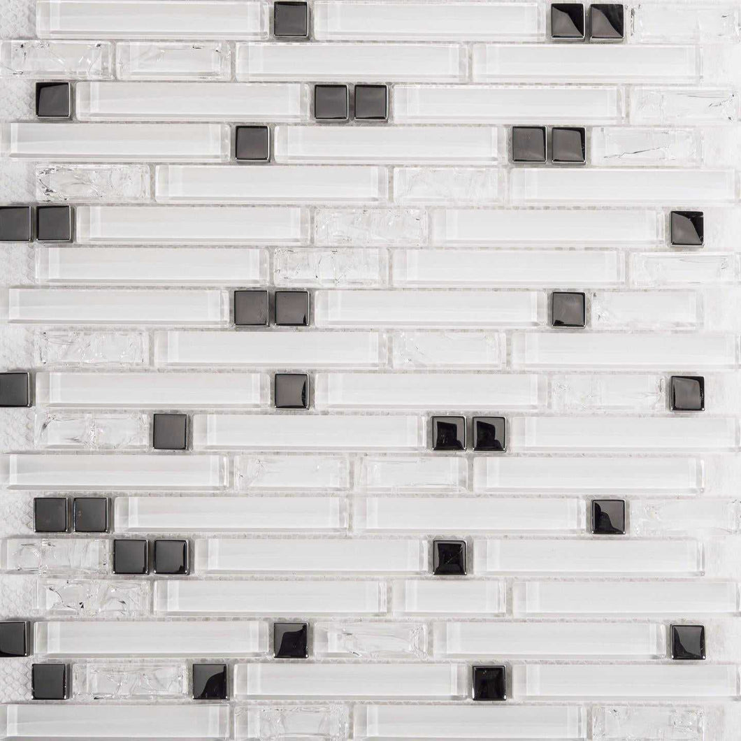Superwhite Plain & Crackle and Silver Glass Brick Shape Mosaic Tiles (MT0139)
