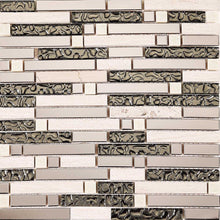 Load image into Gallery viewer, Sample of Polished Steel, Natural Stone and Silver Glass Brick Shape Mosaic Tile Sheet (MT0146)
