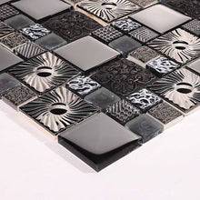 Load image into Gallery viewer, Sample of Black and Silver Patterned Glass and Ceramic Mosaic Tile (MT0149)
