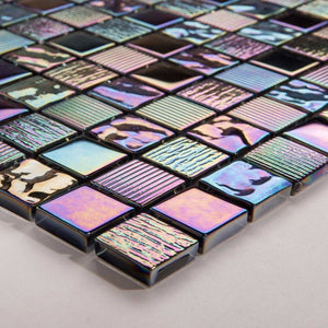 Sample of Pearl Iridescent Dark Purple Textured Glass Mosaic Tile (MT0159)