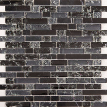 Load image into Gallery viewer, Black and Grey Glass &amp; Black Stone Brick Shape Mosaic Tiles (MT0155)
