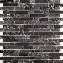 Load image into Gallery viewer, Sample of Black and Grey Glass &amp; Black Stone Brick Shape Mosaic Tiles Sheet (MT0155)
