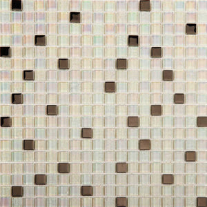 Sample of White Iridescent Textured and Smooth Glass Mosaic Tiles Sheet (MT0143)