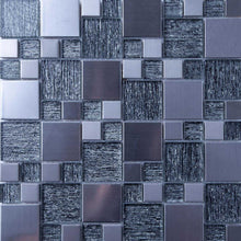 Load image into Gallery viewer, Sample of Silver Glass &amp; Brushed Steel Mosaic Tile (MT0150)
