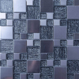 Sample of Silver Glass & Brushed Steel Mosaic Tile (MT0150)