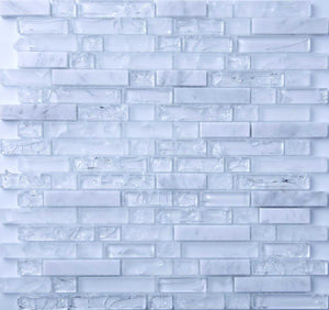 Clear and Frosted White Glass & White Stone Brick Shape Mosaic Tiles  (MT0153)